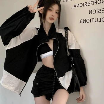 מעיל רוח Jacekt נשים מנופחים אופנה קוריאנית Gorpcore לעקוב אחר מעילי רוכסן חיצוני נכון וינטג Y2k אסתטי