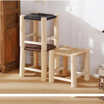 мебель для дома קטן שרפרף עץ מלא משק הבית יושב בחדר כיסאות רהיטים למבוגרים הכיסא אופנה טהור ארוגים ביד נורדי כיסאות