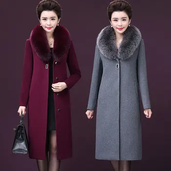 2020 חורף נשים מעיל מעיל גדול פרווה צווארון מעיל צמר מזדמן נשי מעיל ארוך בציר Oversize להאריך ימים יותר Casaco Feminino P861