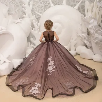 פרח ילדה שמלות פשוטות פלאפי הנסיכה חתונה אלגנטית אפליקציה הטקס הראשון בתחרות שמלת נשף פוטושוט יום הולדת