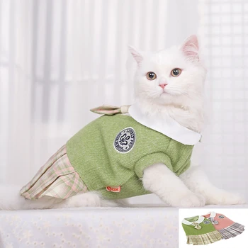 חתול ג ' הסוודר שמלות חיות מחמד תלבושת בית הספר גור אביב סתיו תלבושת רך סרוגים חצאית, חולצות חתול ארנב קטן בינוני כלבים