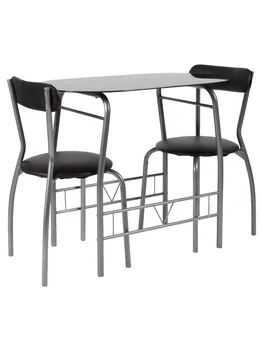 פלאש רהיטים סאטון 3 חתיכה חוסך במקום ביסטרו להגדיר עם זכוכית שחורה שולחן שחור ויניל מרופד כיסאות