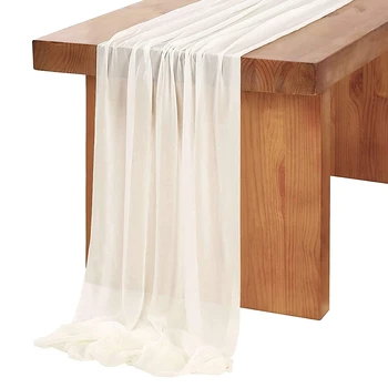 שיפון שולחן רץ 27X118 סנטימטרים חתונה רומנטית טהורה מסיבת הכלולות קישוטי שולחן מקלחת קישוטים בצבע בז ' -לבן