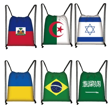 הדגל הלאומי תרמיל הדפסת אוקראינה האיטי אלג ' יריה ישראל ברזיל גברים שרוך תיק נשים כתף שקיות נסיעות נעליים הולדר