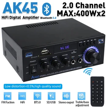 AK45 דיגיטלי מגבר סטריאו HiFi-Bluetooth תואם 5.0 ערוץ 2.0 נשמע מגבר תמיכה 90V-240V הביתה המכונית מקס 400*2